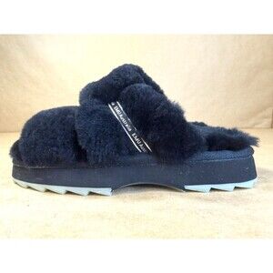 EMU Australia Wobbegong Black Sheepskin Shearling Fur Platform Slippers - Size 6